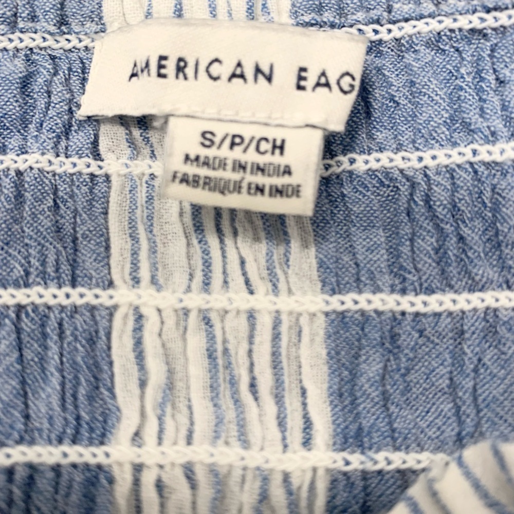 American Eagle Outfitters Smocked Peplum Crop Top in Blue and White Size Small - Picture 4 of 5